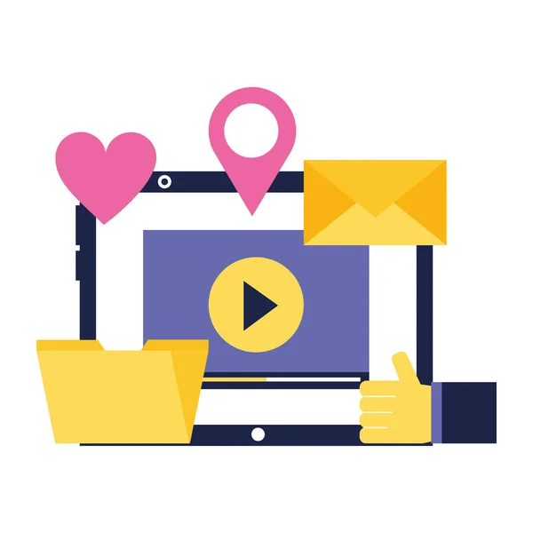 Notebook video e-mail složka láska umístění sociální média — Stockový vektor