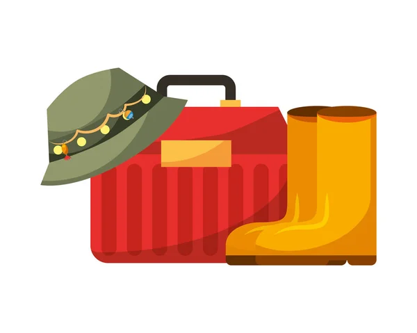 Botas de goma sombrero y equipo de pesca caja hobby — Archivo Imágenes Vectoriales