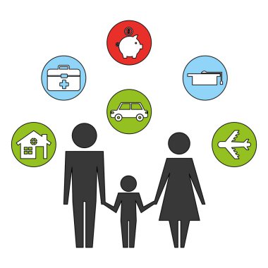 oğlu ve set simgeleri siluet ile ebeveynler