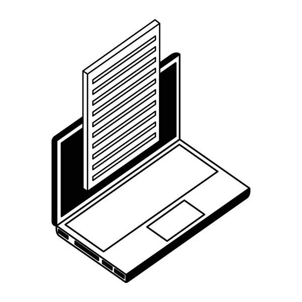 Laptop computer met document isometrische pictogram — Stockvector