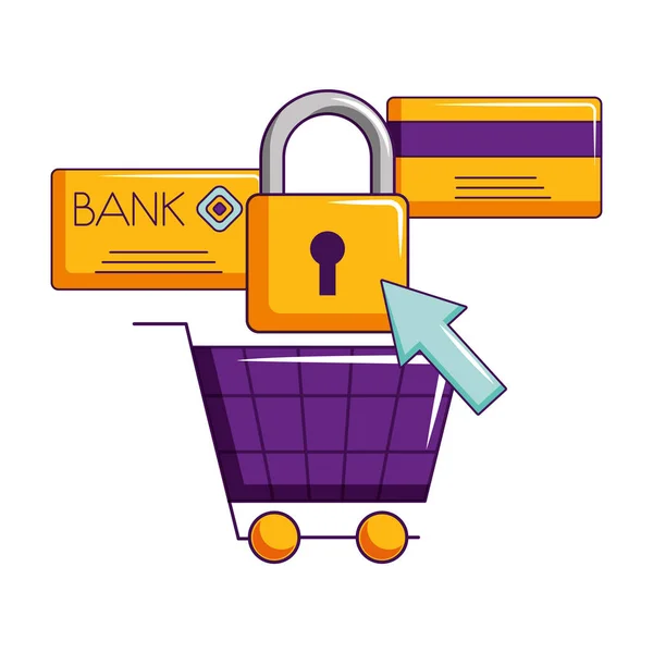 Online shopping bank cards security — Stock Vector