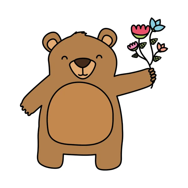 花を持つクマの赤ちゃん — ストックベクタ