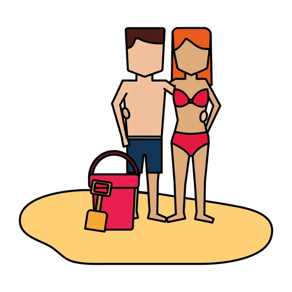 Pareja con traje de baño en la playa — Archivo Imágenes Vectoriales