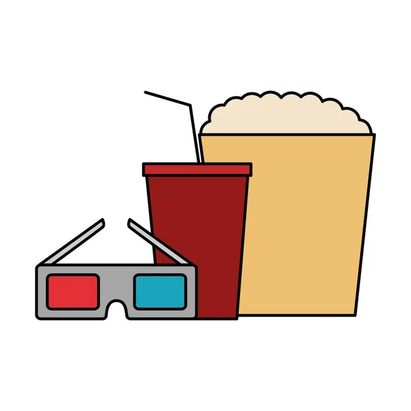 Cinema glasses and popcorn isolated icon — Stock Vector