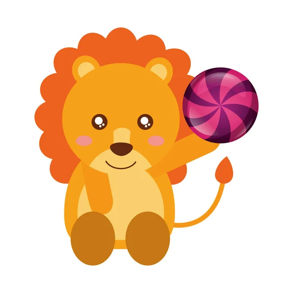 Lion mignon avec des bonbons au caramel — Image vectorielle