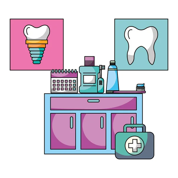 Dental Office munvatten tandkräm borste kalender — Stock vektor
