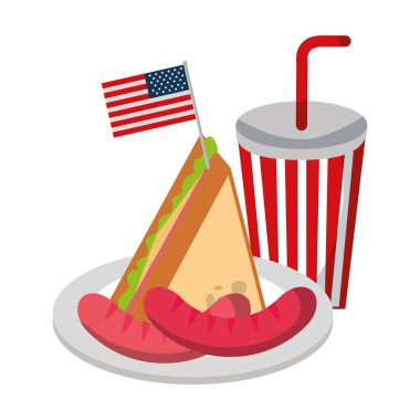 dilim sandviç sosis soda bayrak amerikan gıda kutlama