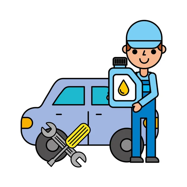 Werknemer station auto olie gereedschap automotive service — Stockvector