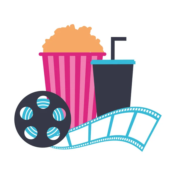 Kino popcorn a soda cívka filmový film — Stockový vektor