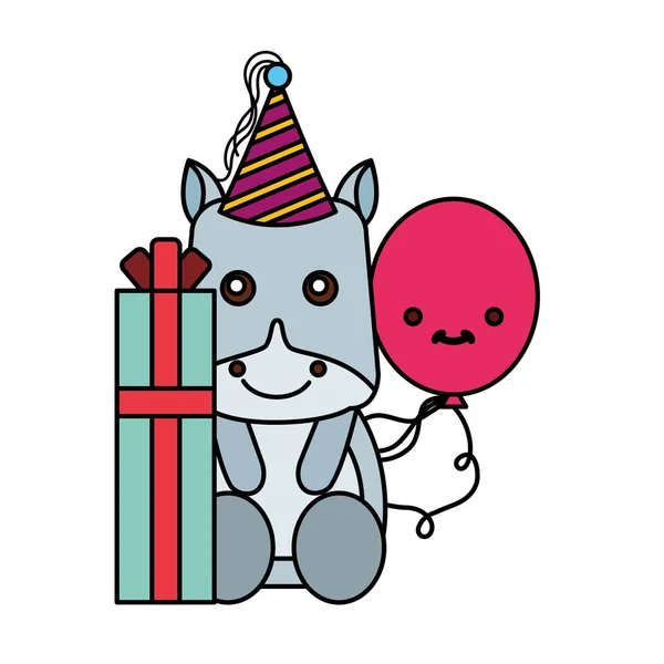 Cute Hippo prezent urodzinowy balon — Wektor stockowy