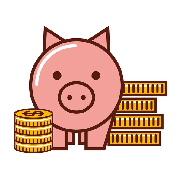 商业货币小猪银行硬币堆叠 — 图库矢量图片