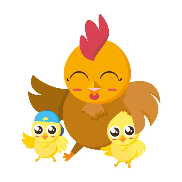 Beautiful hen with littl chicks easter characters — Stock Vector