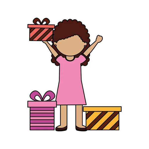 Kleines Mädchen mit Geburtstagsgeschenk — Stockvektor