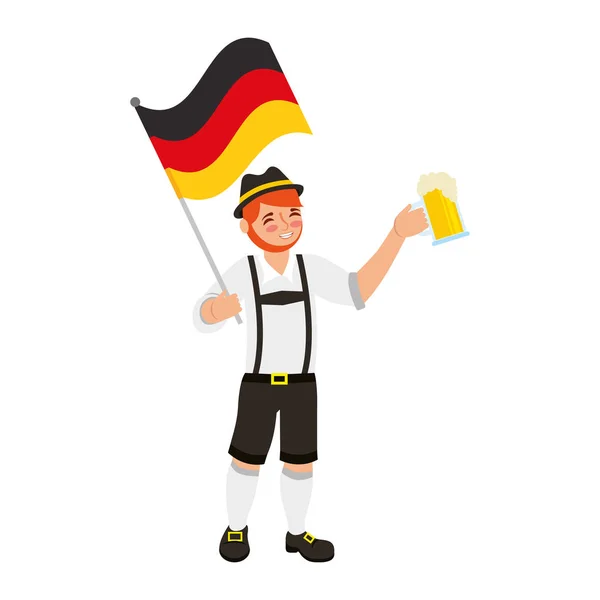 Bavarese con birra e bandiera tedesca — Vettoriale Stock