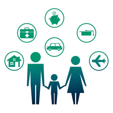 oğlu ve set simgeleri siluet ile ebeveynler