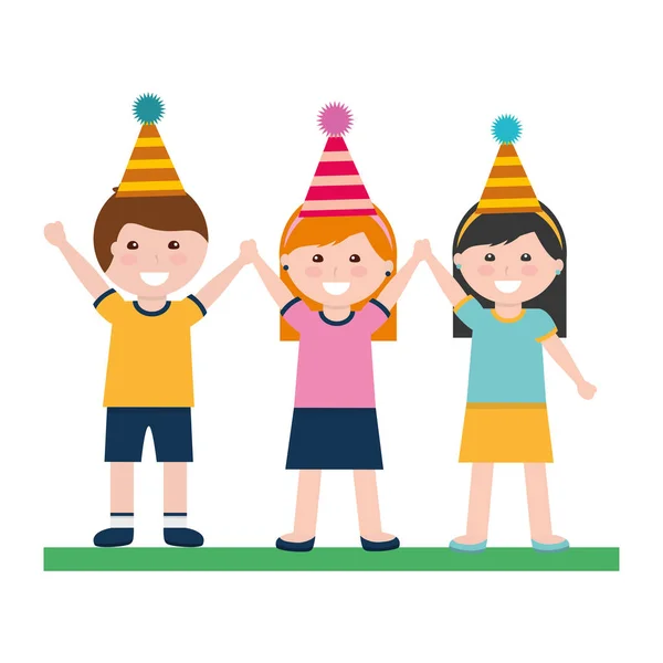 Счастливый мальчик и девочка с днем рождения шляпы — стоковый вектор