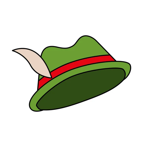 Sombrero verde con pluma y cinta — Vector de stock