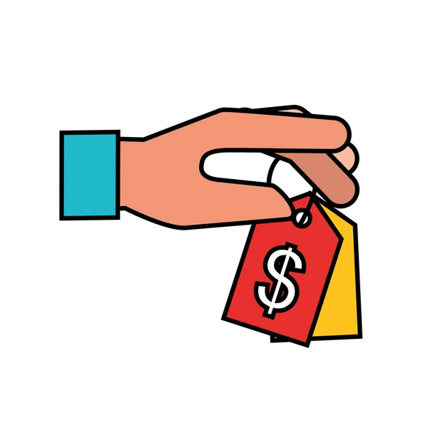 Mão segurando preço de tag compras online —  Vetores de Stock