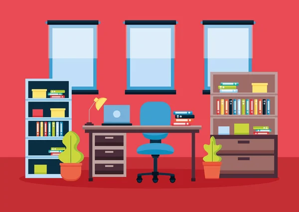 Oficina interior lugar de trabajo — Vector de stock