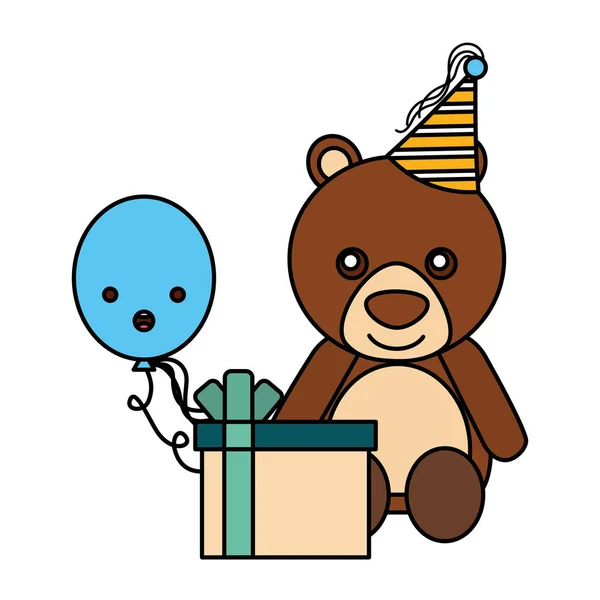 Lindo oso cumpleaños regalo globo — Vector de stock