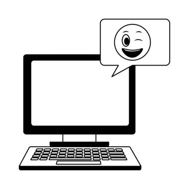 konuşma balonu ve emoji kawaii ile bilgisayar