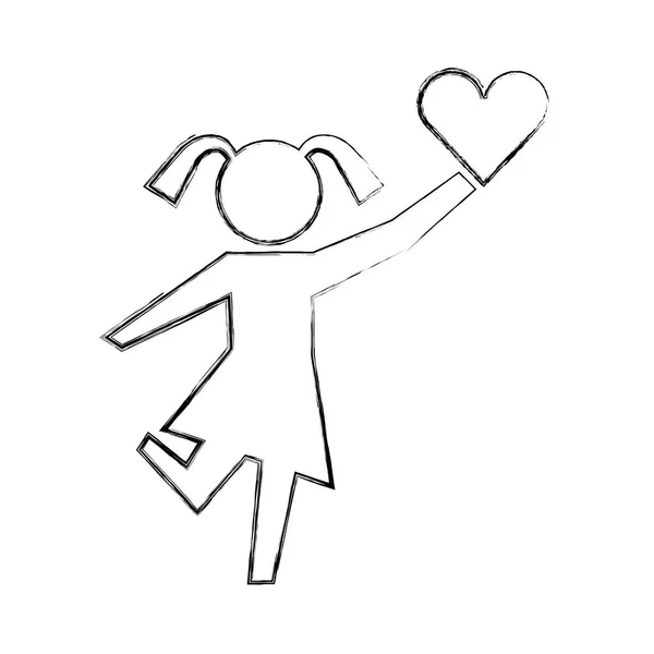Kleines Mädchen mit Herz-Piktogramm-Bild — Stockvektor