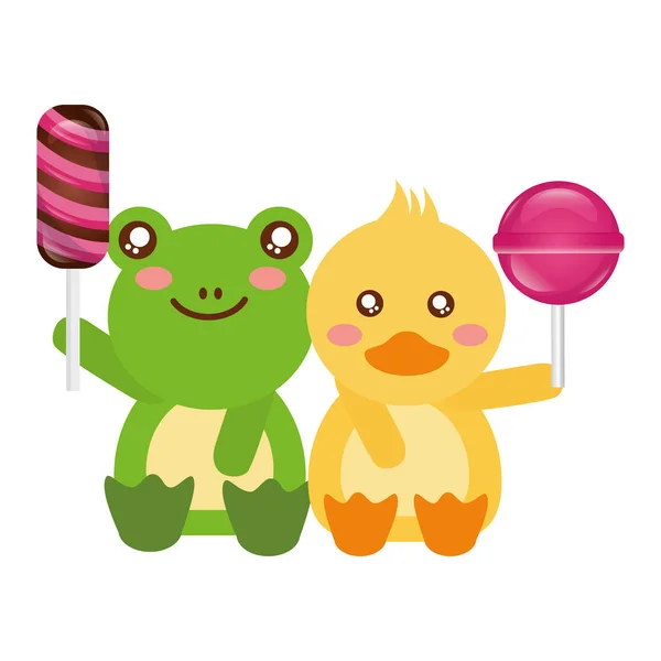 Cute frog and duck sweet lollipop — Stock Vector