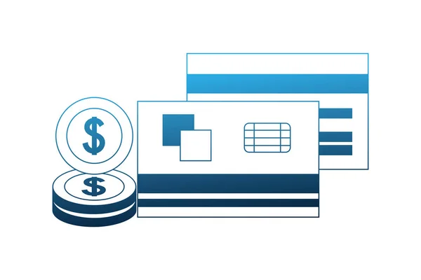 Tarjeta de crédito y monedas — Archivo Imágenes Vectoriales