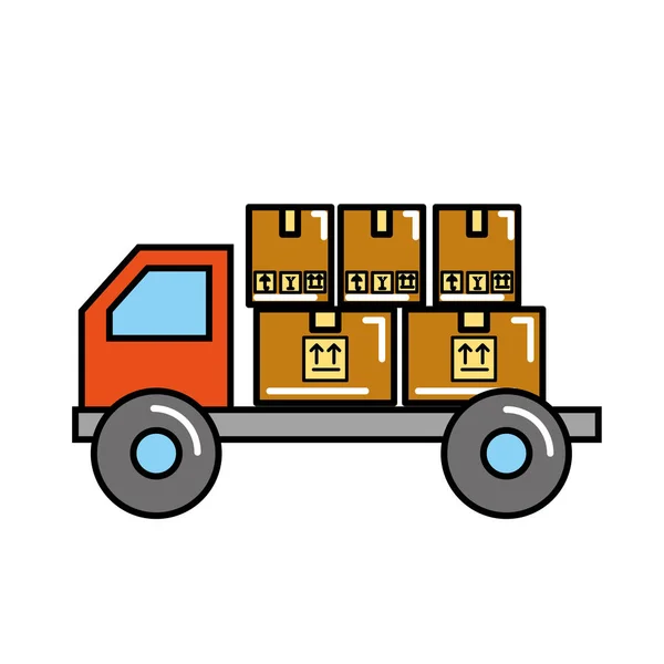 Achats en ligne camions logistiques boîtes en carton fret — Image vectorielle