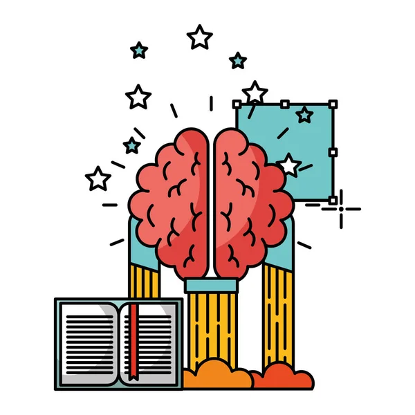 Mozek s ikonou oddělené knihy — Stockový vektor