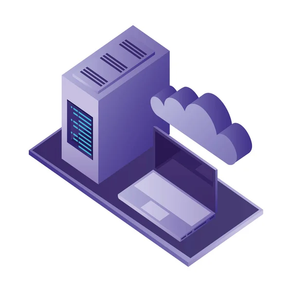 Ordenador portátil servidor nube almacenamiento de datos red — Archivo Imágenes Vectoriales