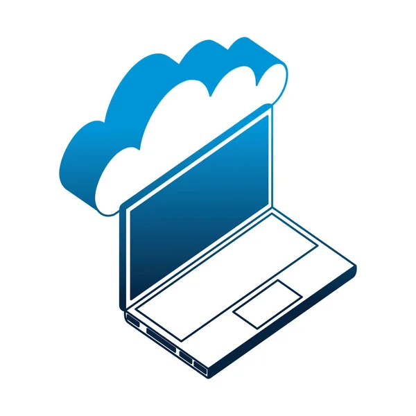 Laptop computer with cloud computing isometric icon — Stock Vector