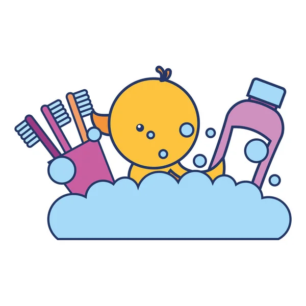 Kauçuk ördek şampuan diş fırçaları banyo — Stok Vektör