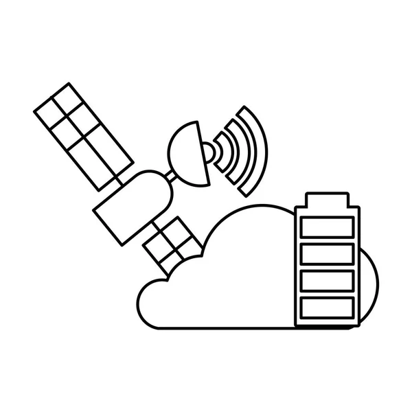 Computación en nube satélite y batería coche autónomo — Vector de stock