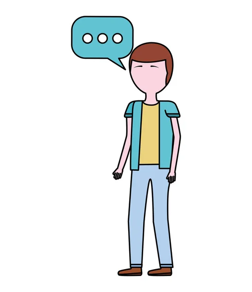 Jeune homme avec la parole bulle avatar personnage — Image vectorielle