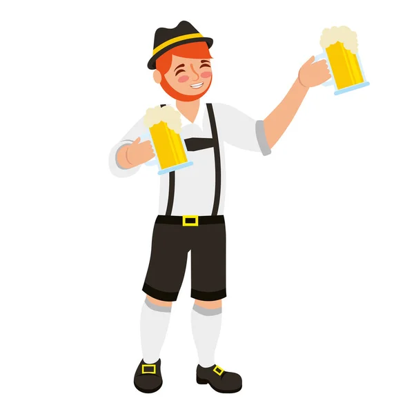 Bavarese uomo tenendo due bicchieri di birra — Vettoriale Stock