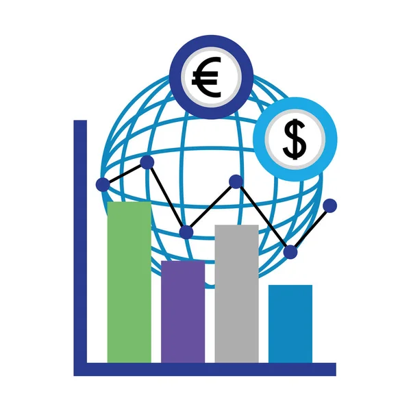 Planeta con dólares y economía euro — Vector de stock