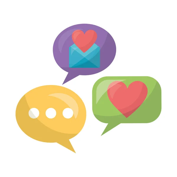 Borítékok mail a szív és a beszéd buborék — Stock Vector
