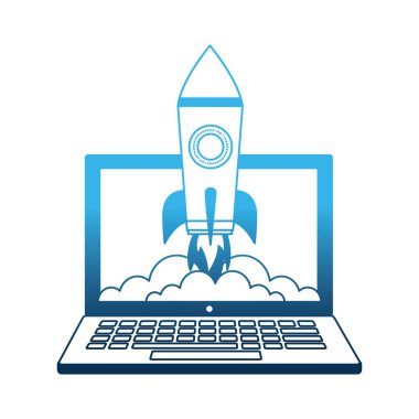 başlangıç roket izole simgesi ile dizüstü bilgisayar