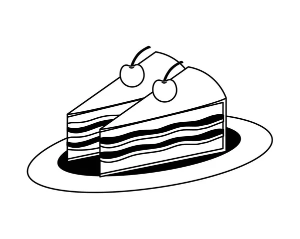 Fetta di torta dolce con icona isolata di ciliegia — Vettoriale Stock