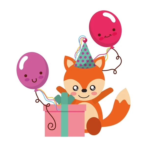 Lindo zorro regalo globo kawaii cumpleaños — Vector de stock