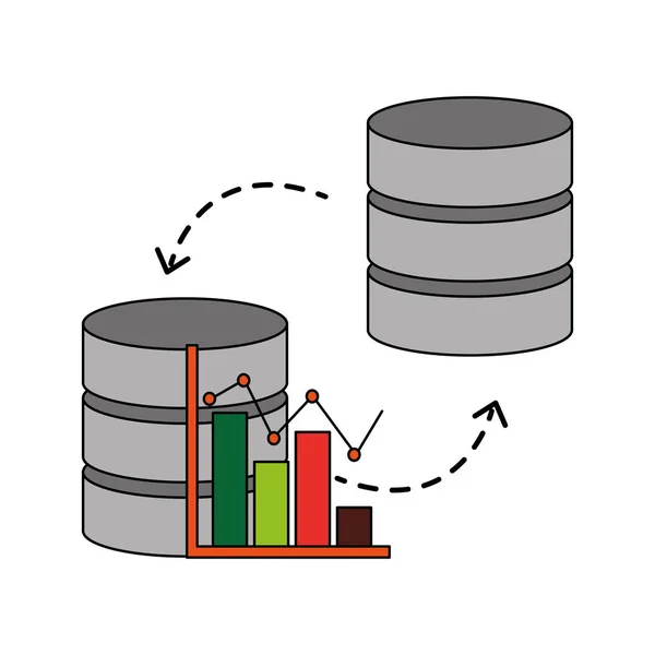 Disques de centre de données avec icône isolée graphique statistique — Image vectorielle