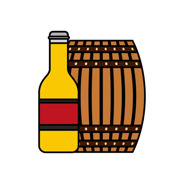 Wooden barrel bottle beer isolated design — Stock Vector