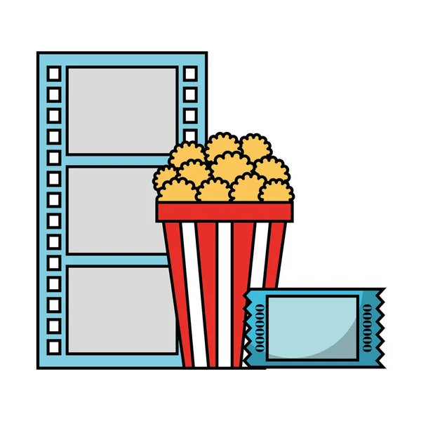 Billet pop-corn et bobine de film de cinéma de bande — Image vectorielle