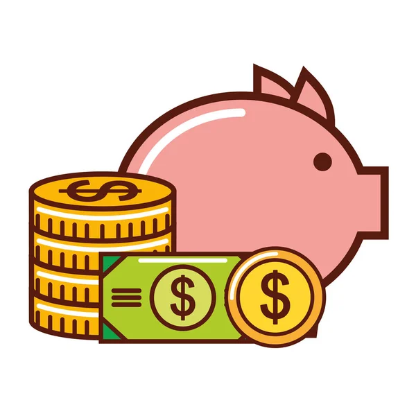 Sparschwein Geld Banknotenmünzen — Stockvektor