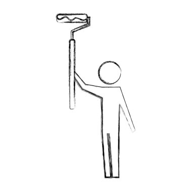 adam piktogram tutan rulo boya tamir aracı