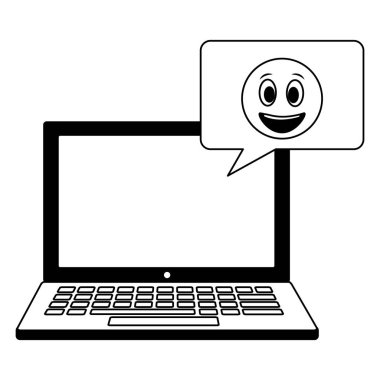 konuşma balonu ve emoji kawaii ile dizüstü bilgisayar