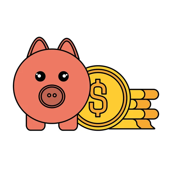 Porco com moedas ícone isolado —  Vetores de Stock