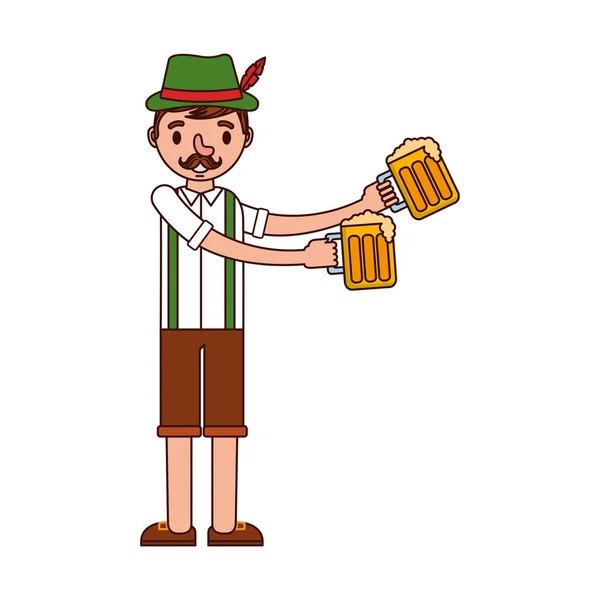 Homem alemão com traje típico e cervejas —  Vetores de Stock