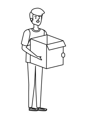 Genç adam kutu kaldırıyor.